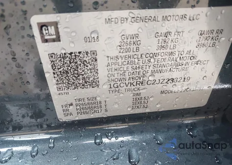 2018 Chevrolet Silverado 1500 2Lt из США, поврежденный, VIN 1GCVKREC2JZ233219